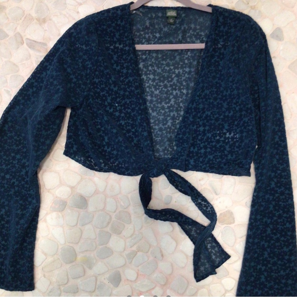 Blue Blouse/Over Top with Flowers